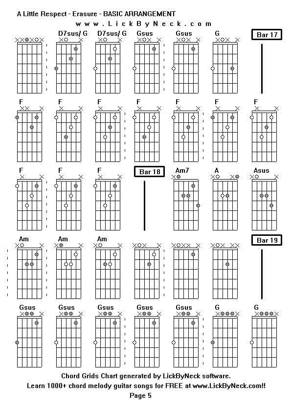 Chord Grids Chart of chord melody fingerstyle guitar song-A Little Respect - Erasure - BASIC ARRANGEMENT,generated by LickByNeck software.